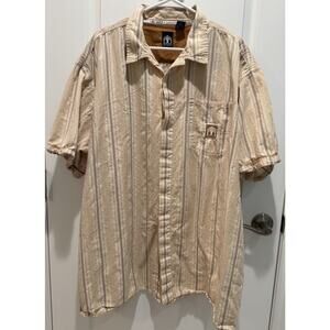 Big Daddy BD Livin Large Short Sleeve Button Down Khaki Striped Cotton Size 3XL